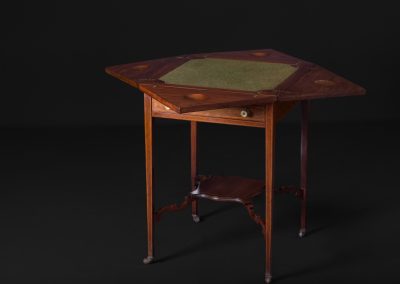 Victorian Inlaid Mahogany Envelope Card Table (Open)